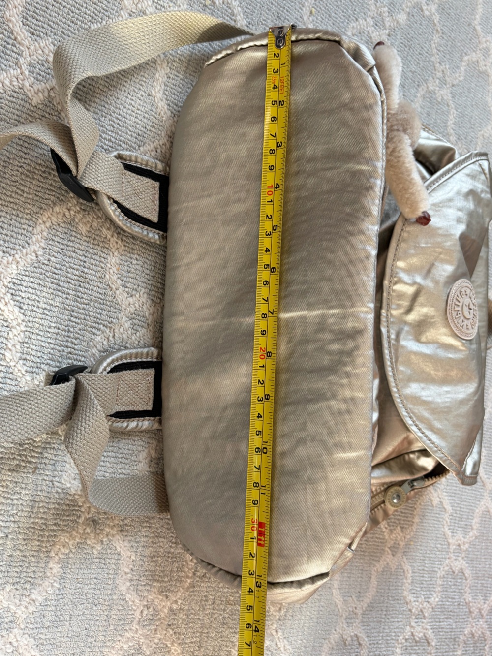Kipling Gold Lightweight Nylon Backpack with Monkey Keychain - Picture 10 of 13